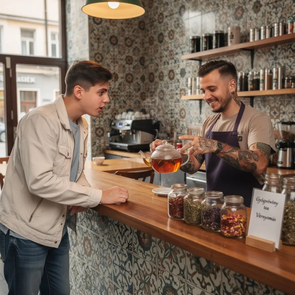 Egy tea készítési folyamat, amely bemutatja a helyes lépéseket.